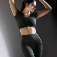 AUMNIE澳彌尼丨女新短袖運動瑜伽塑形彈力雙面布褶皺裸感露臍T恤AE045